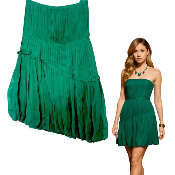 VERA WANG 100% SILK KELLY GREEN STRAPLESS PARTY DRESS SZ. 10 NWT (MEDIUM-LARGE) - Picture 2 of 6